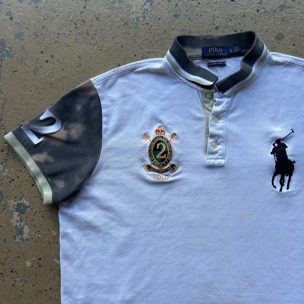 Polo Ralph Lauren Big Pony Colorblock Crest Polo Shirt Mens XL White Custom Slim - Picture 2 of 5